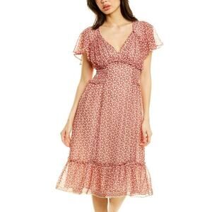 Max Studio Flounce Midi Dress Womens Medium Cream Baked Apple Bud Tiered Smocked